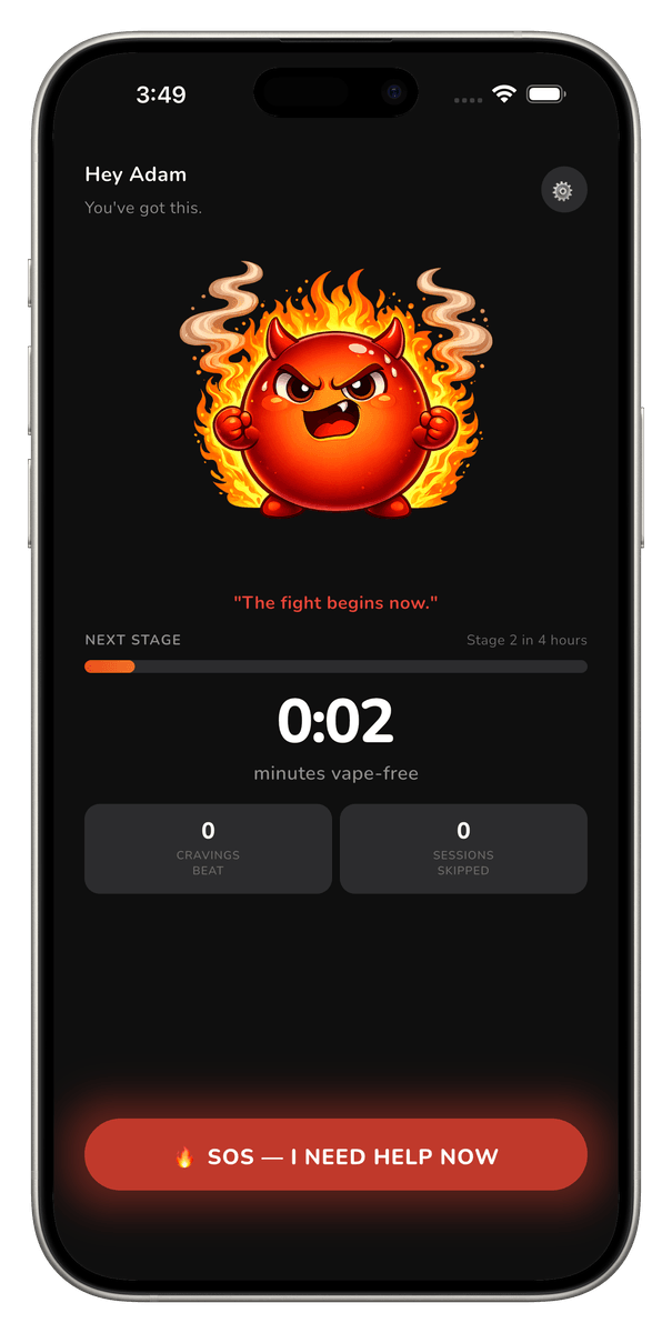 Cravo app on day 1 — fire-breathing villain at peak strength