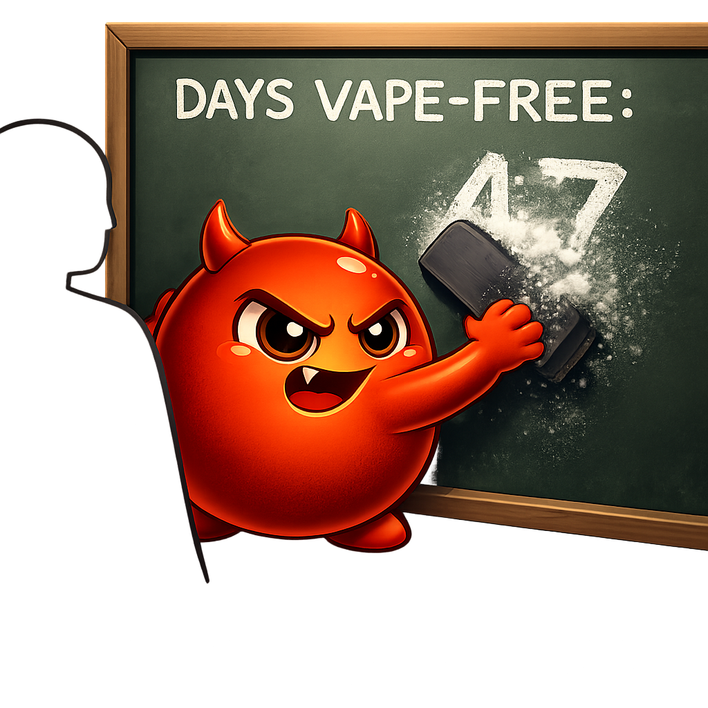 Cravo ruthlessly erasing a tally of 47 vape-free days from a chalkboard